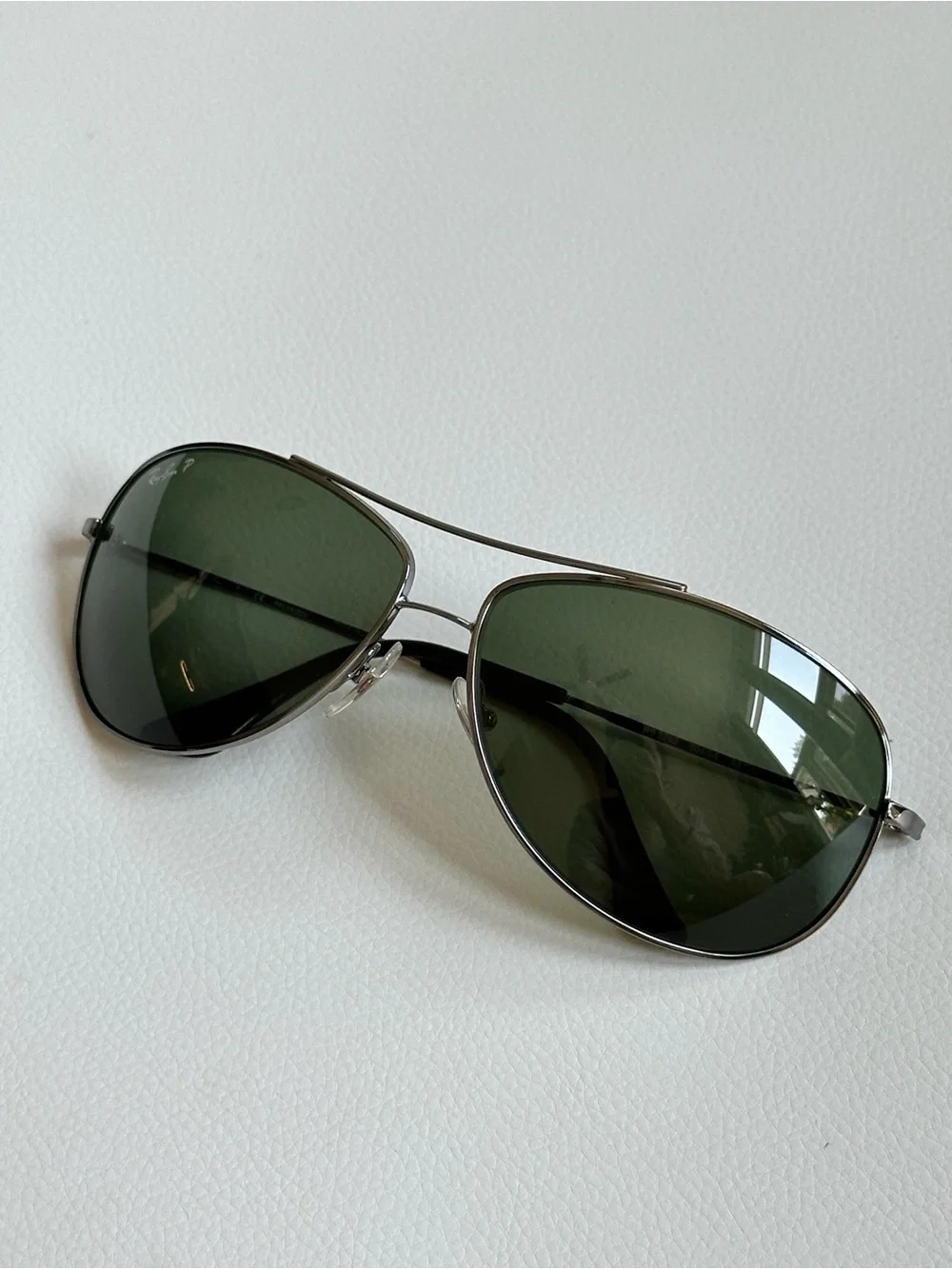 Ray-Ban 3293 Aviator Polarized Sunglasses Gunmetal Pilot Frame Green Lenses 63mm